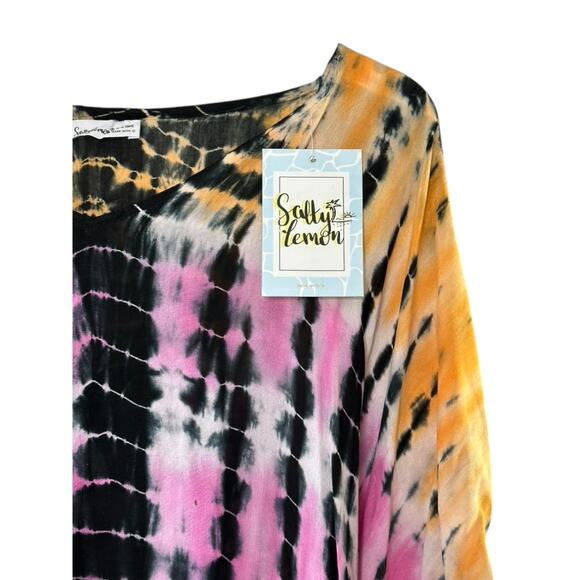 Salty Lemon Multi-Color Tye-Dye Tasseled Swim Cover Up Women's OS NEW - Picture 2 of 8